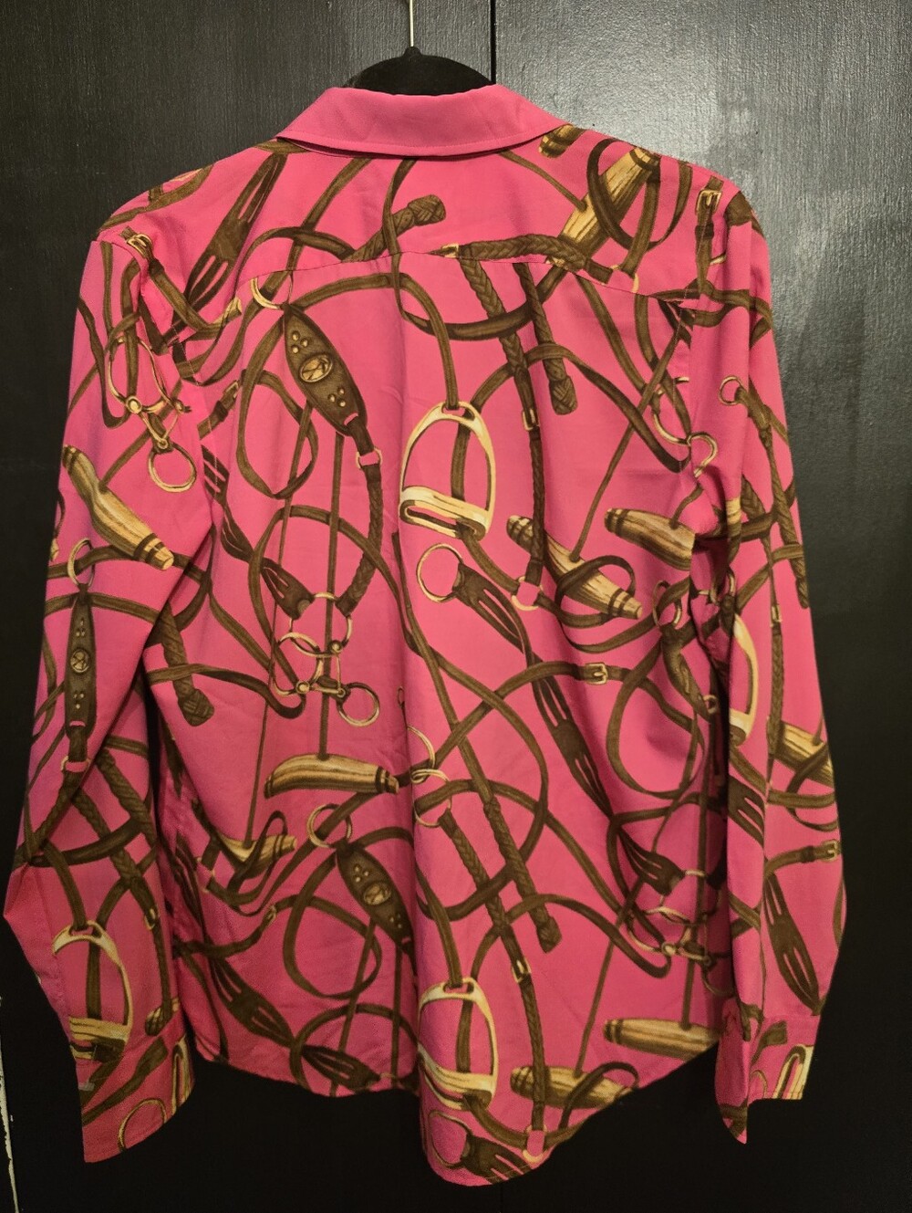 Lauren Ralph Lauren Pink Equestrian-Print Button Down Shirt Size Medium - Picture 4 of 4